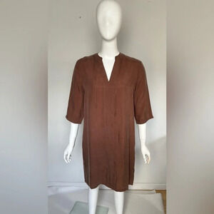 Ya Ya Women’s Dress Cupro Silky brown shift 3/4Sleeve V-Neck Size US 6 NWT